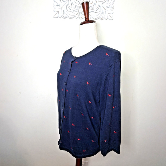 BAXTER & WELLS size Medium Blue Sweater Cardigan Red Cardinals 100% Cotton - Picture 5 of 8